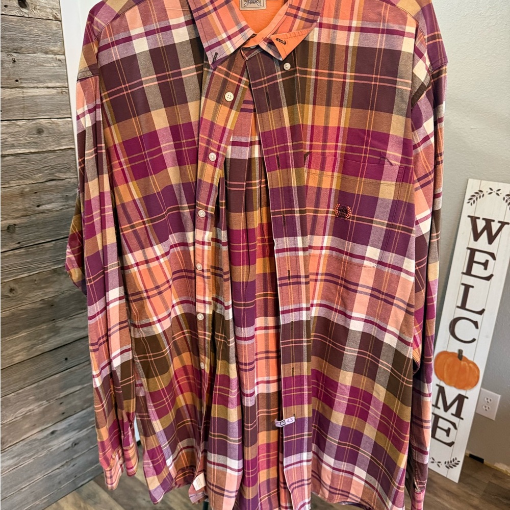 Cinch Men's Plaid Shirt in Orange and Purple